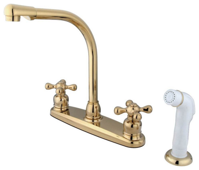GKB712AX High Arch Kitchen Faucet, Cross Handles, Sprayer, Polished
