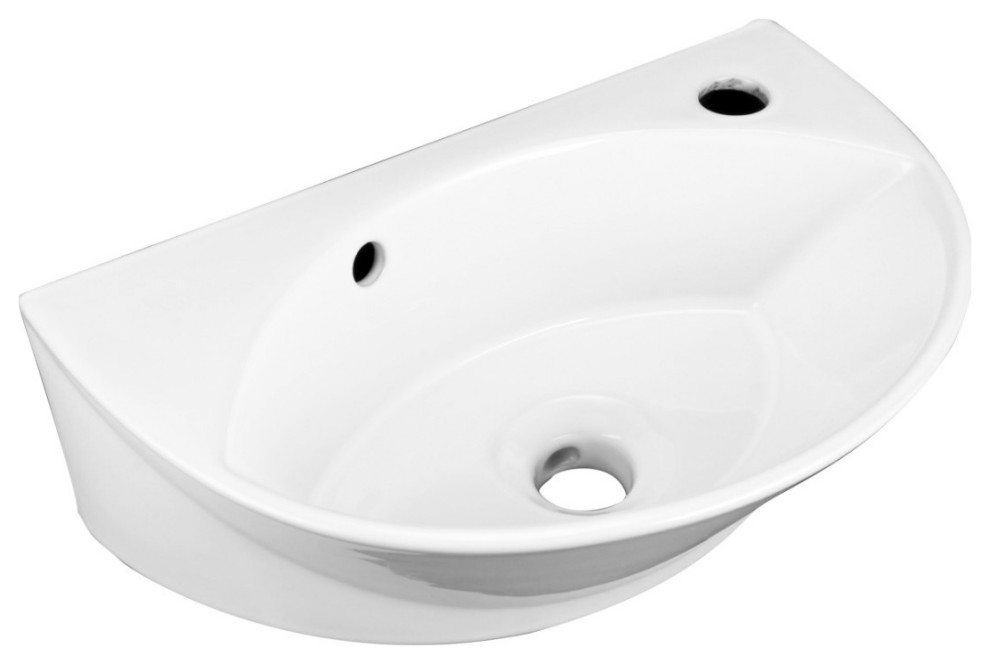 White Small Wall Mount Sink with Single Faucet Hole Overflow