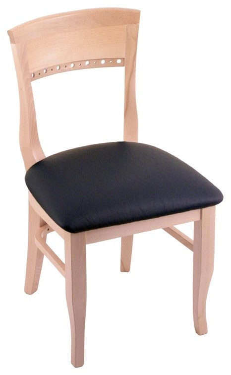 Holland Bar Stool, 3160 18 Chair, Natural Finish, Black Vinyl Seat