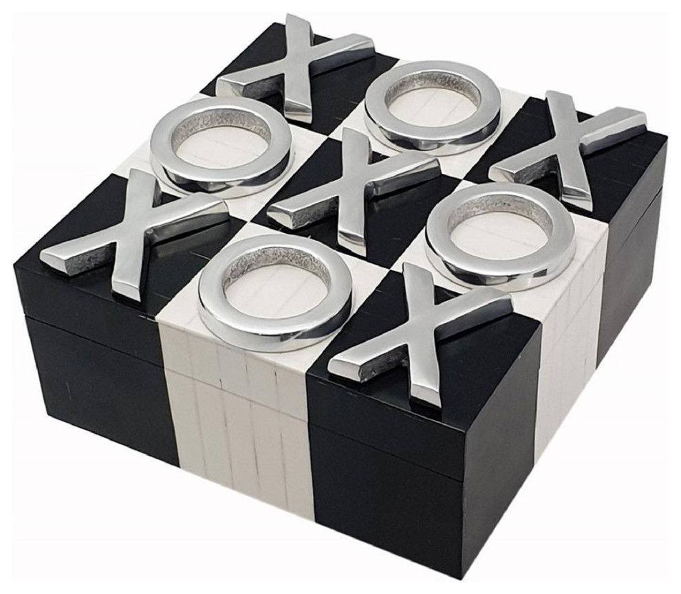 TicTacToe Decorative Box, Black and White Contemporary Decorative