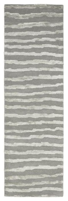 Handmade Soho Stripes Grey New Zealand Wool Runner (2'6 x 10')