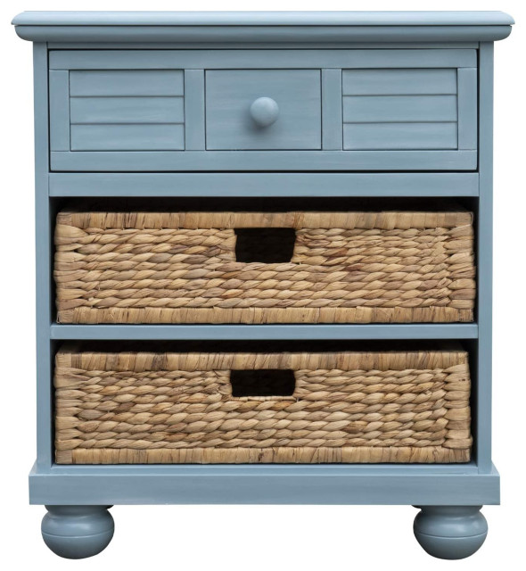 Traditional Nightstand, 2 Storage Baskets and Drawers, Unique Sky Blue