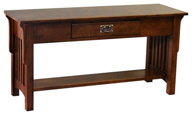 Crafters and Weavers Arts and Crafts 1 Drawer Wood Console Table in Walnut