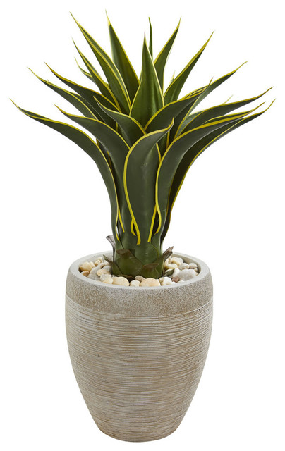 Nearly Natural  Agave Artificial Plant in Sand Colored Planter