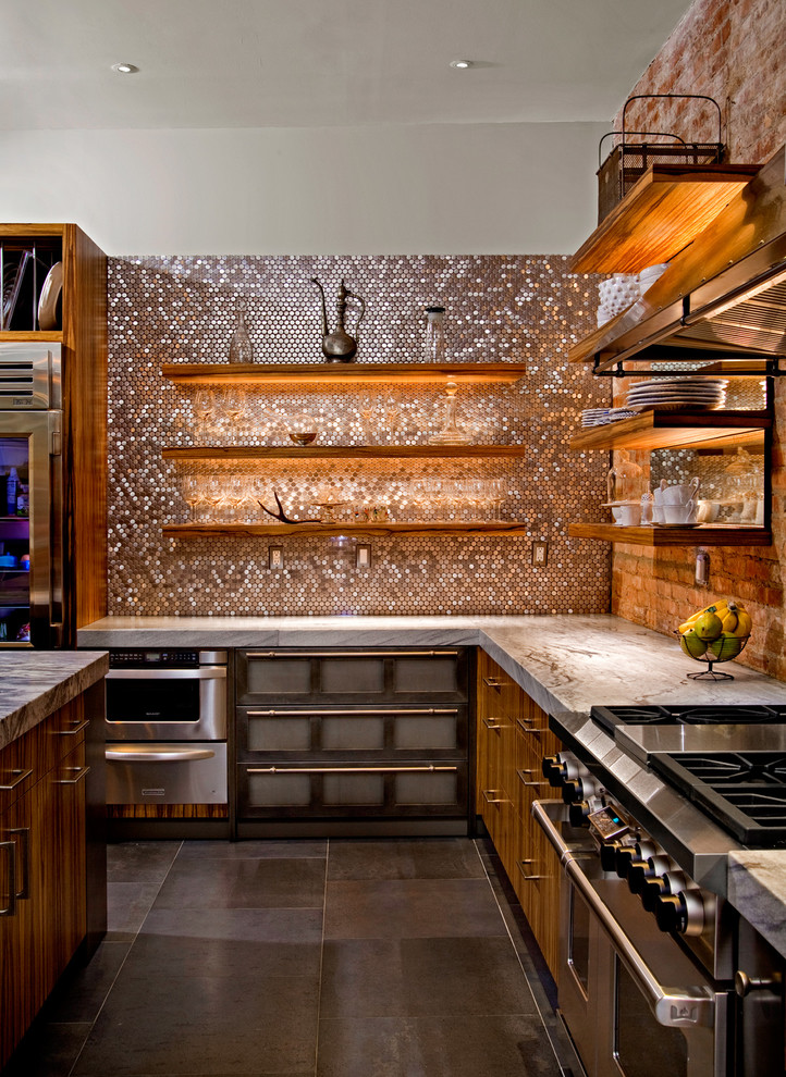Design ideas for a contemporary kitchen in Philadelphia with stainless steel appliances.