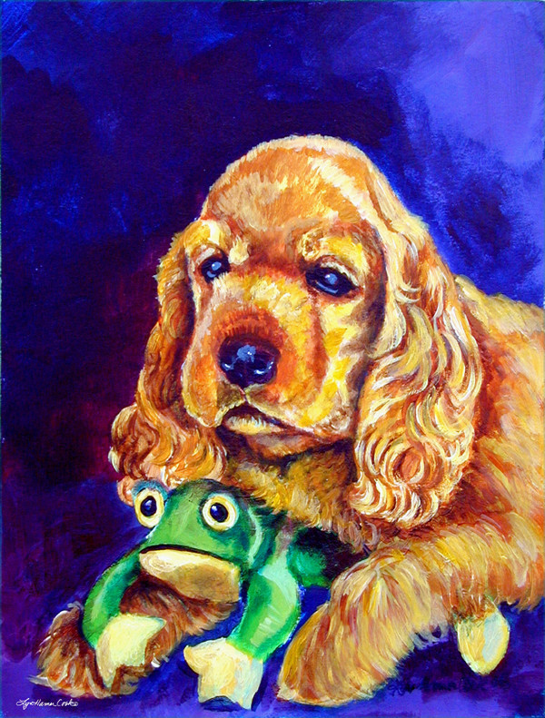 Cocker Spaniel With Frog Flag Canvas Contemporary Flags And Flagpoles By The Store