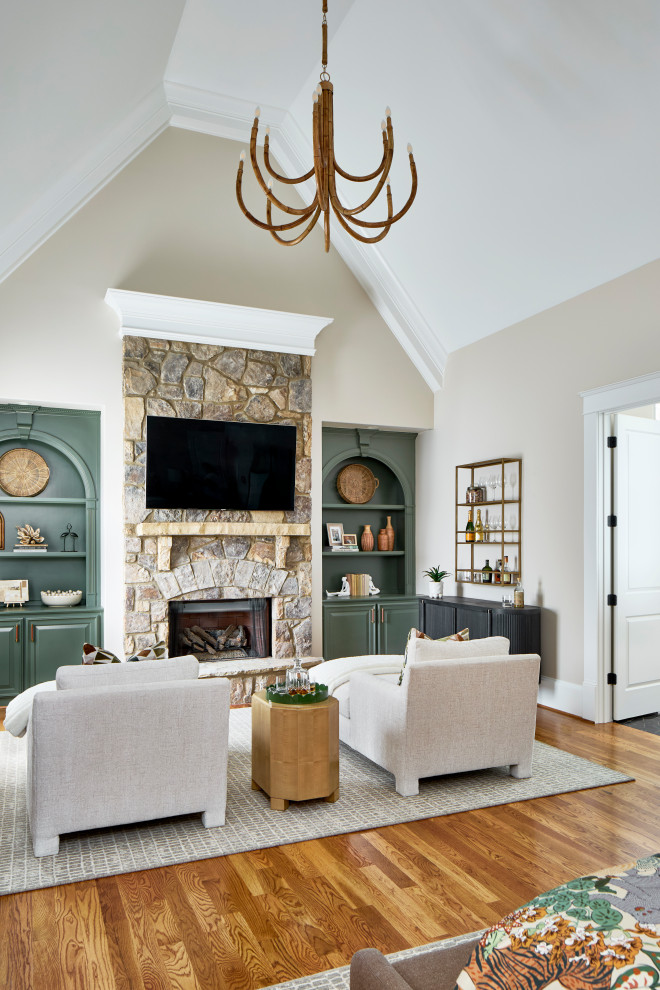 Example of a transitional living room design in Atlanta