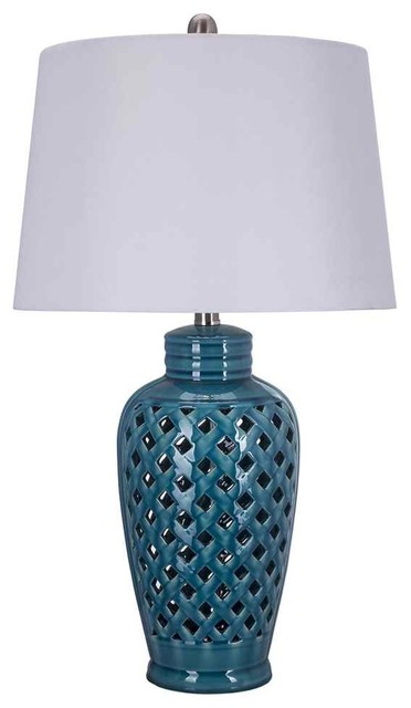 Fangio Lighting 26" Blue Ceramic Table Lamp With Lattice Design