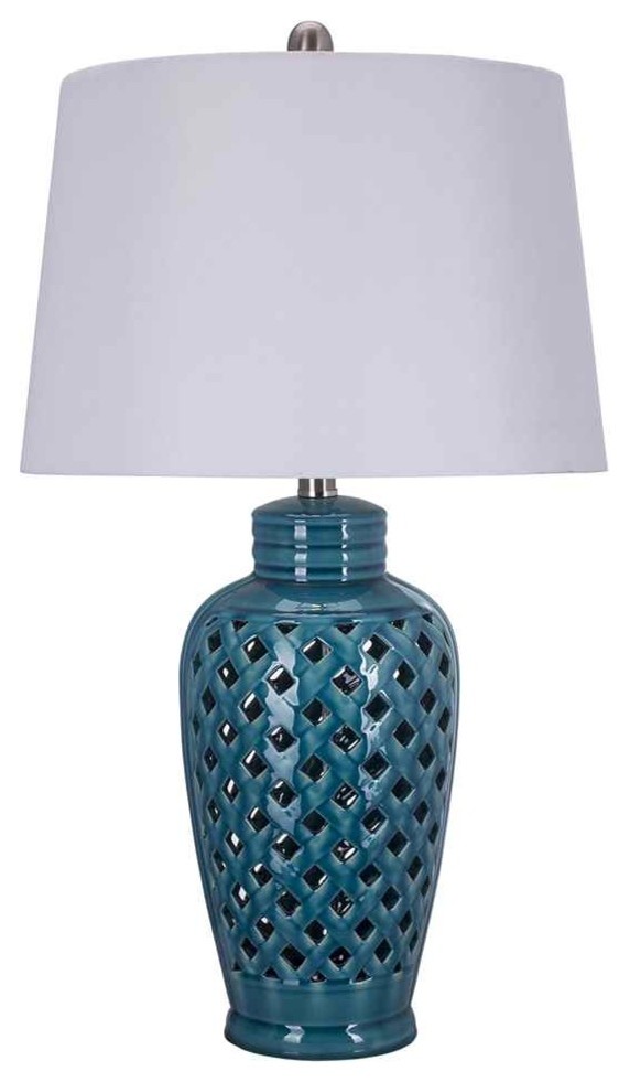 blue ceramic bedside lamp