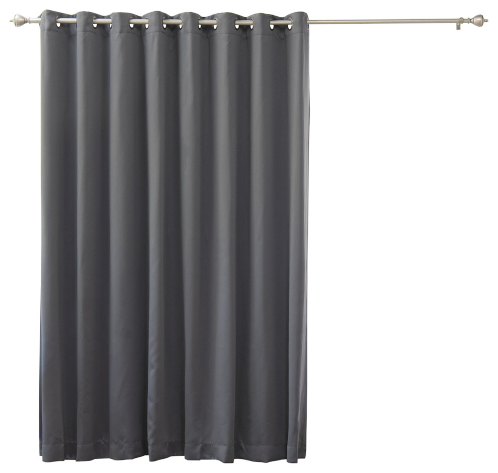 Ribbon Bordered Cotton Curtains, Blackout Lining, Dark Grey, 100"x96"