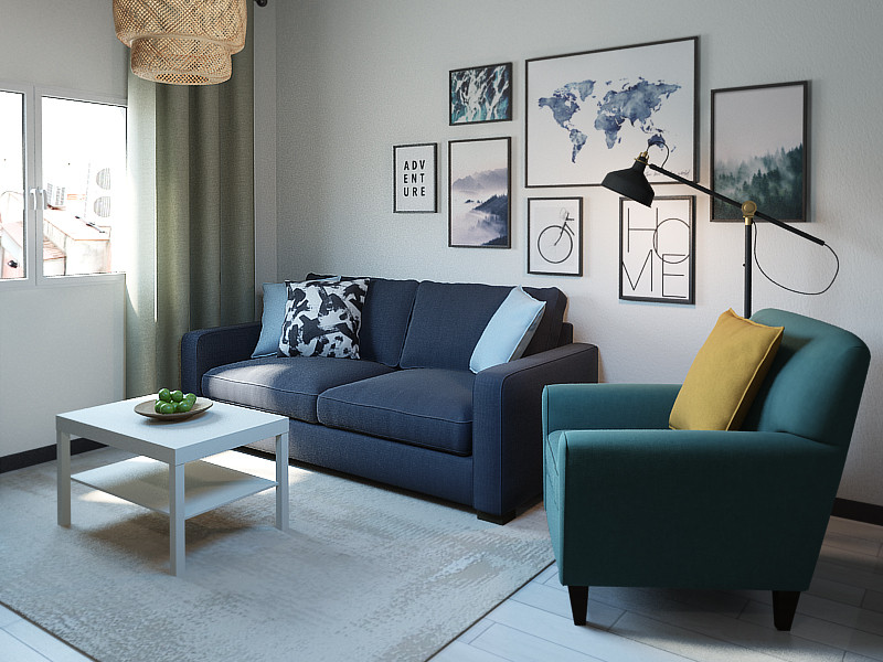 Immagine di un soggiorno nordico di medie dimensioni e aperto con pareti bianche, pavimento in laminato, TV autoportante e pavimento grigio
