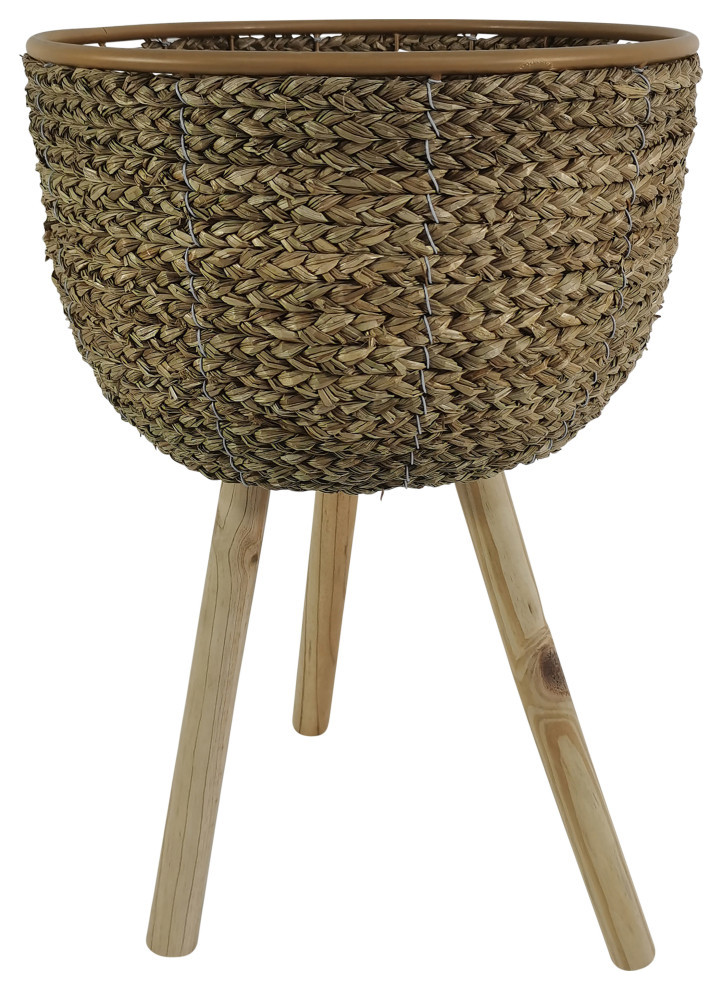 14" Wicker Planter With Legs, Natural