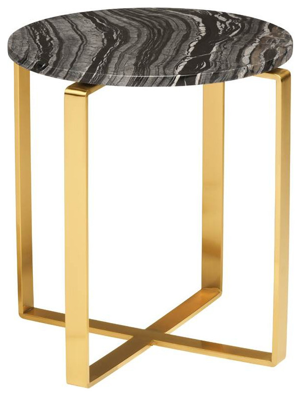 Rosa Side Table, Black Wood Vein Marbel and Stainless Base - Modern ...