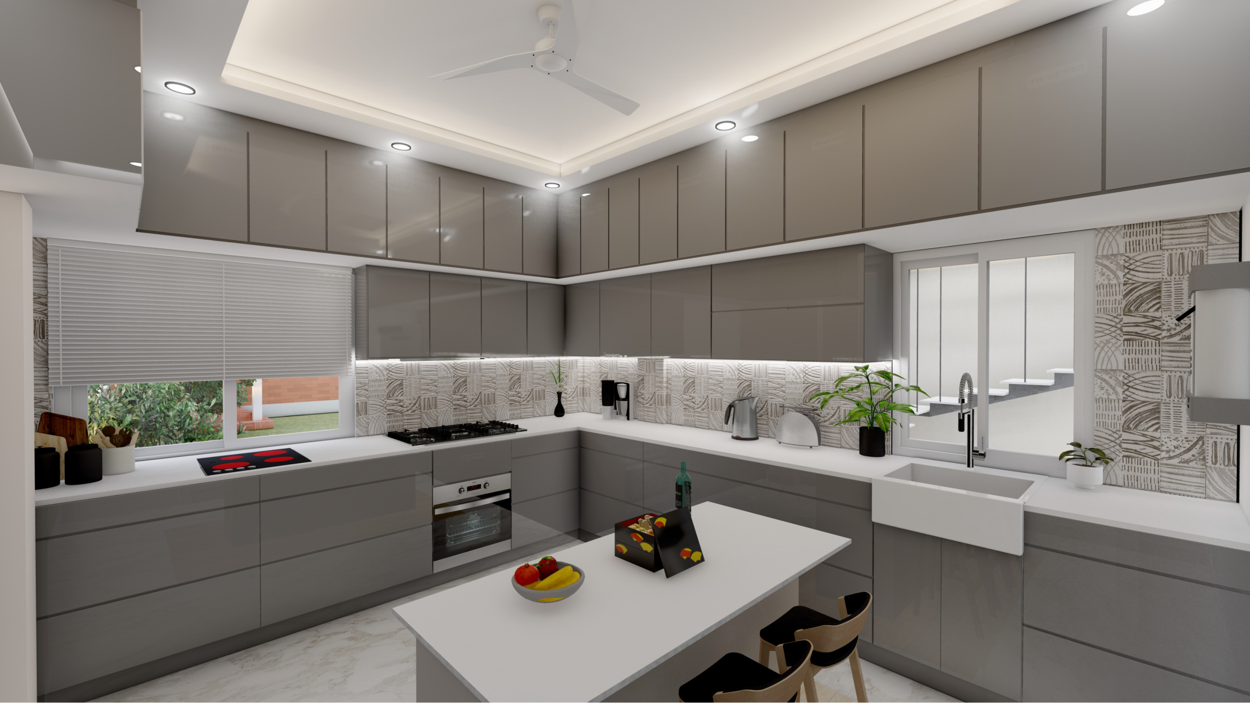 Sleek Grey and White Kitchen Design in Virginia Water