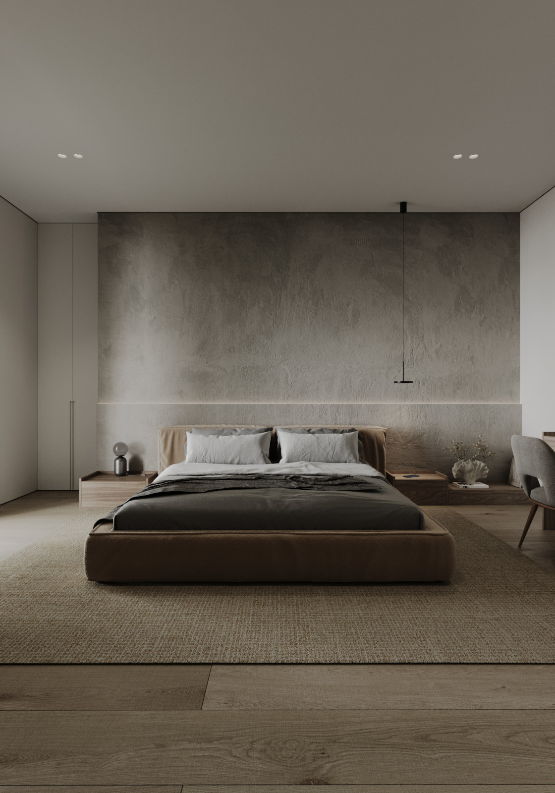 Дизайн спальни из проекта загородного дома The CUBE