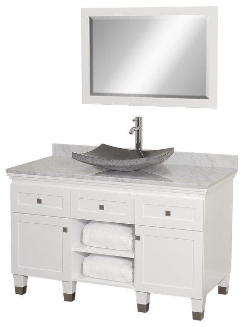 Wyndham Collection 48" Premiere White Vanity Set With White Carrera Marble Top