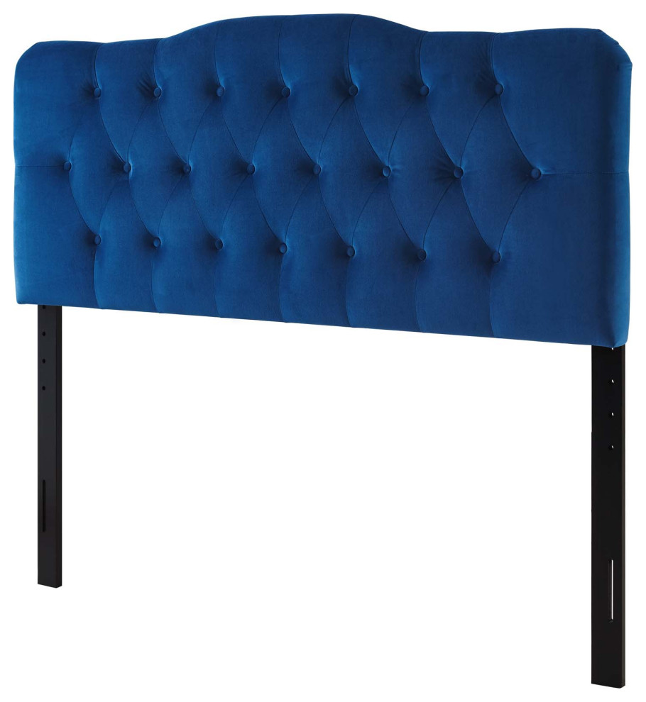 Contemporary Modern Full Size Tufted Headboard, Velvet Fabric, Grey