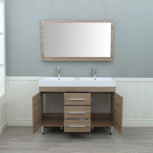 Greenville 48" Double Modern Bathroom Vanity Light Oak, Gray With ...