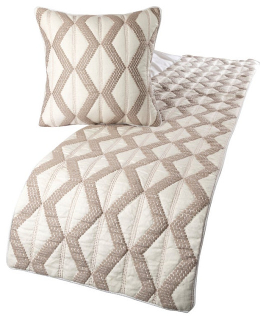 Ivory King 90"x18" Bed Throws Runner & pillow cover, Linen, Pattern Flatter