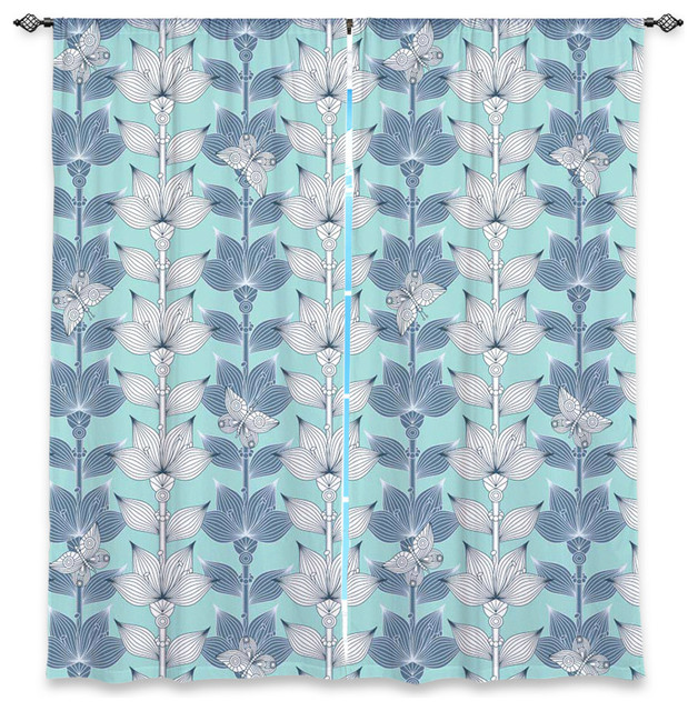 White and Blue Flowers Window Curtains, 80"x82", Lined