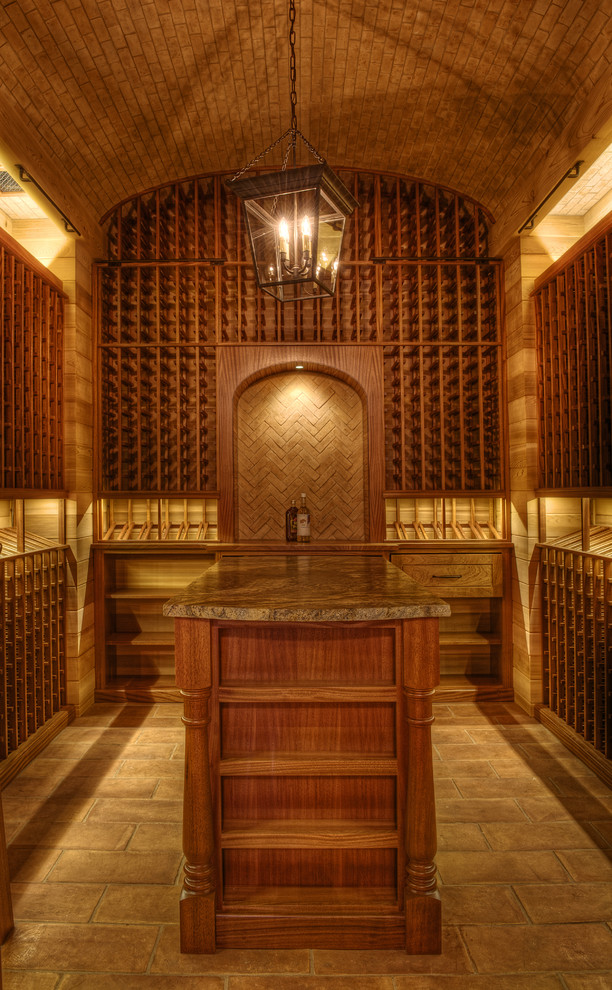 Design ideas for a traditional wine cellar in Other with storage racks.