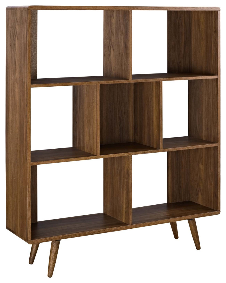 Cube Wood Bookcase, Walnut Midcentury Bookcases by Modway
