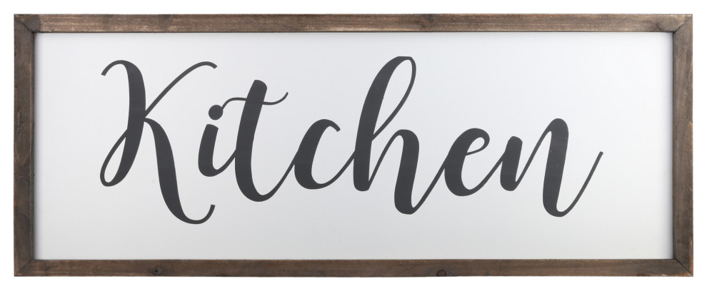 Wooden Wall Art with Cursive Kitchen Typography, Set of 2, Brown and ...