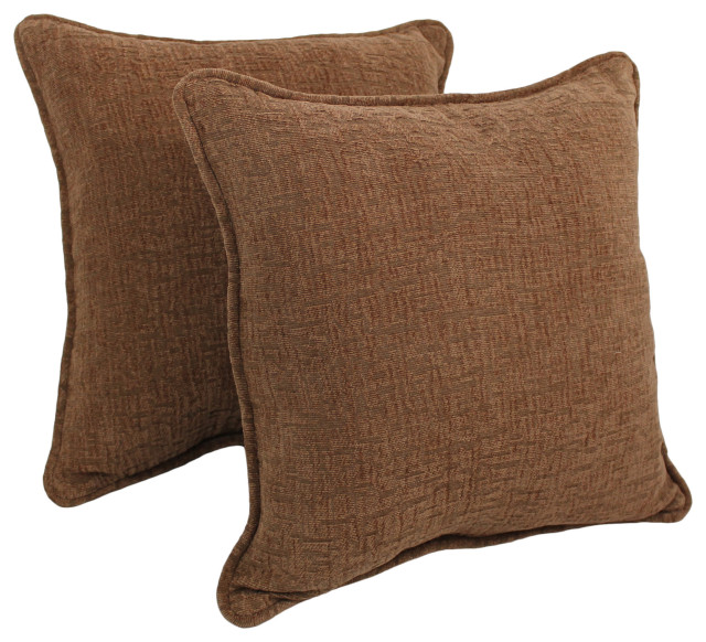18" DoubleCorded Solid Chenille Square Throw Pillows, Set of 2, Toffee Transitional