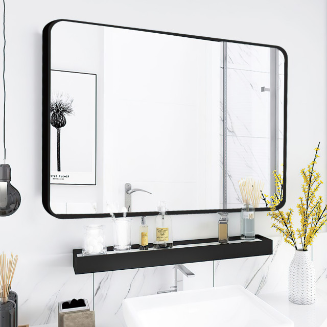Large Black Framed LED Lighted Bathroom Wall Mounted Mirror