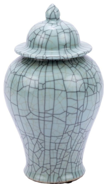 Temple Jar Crackled Celadon Crackle Green Varying Porcelain Ceramic