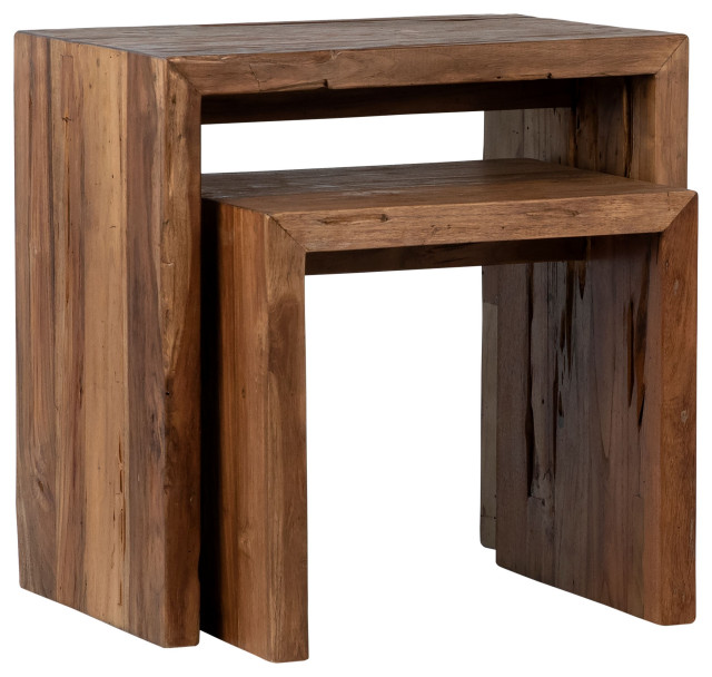Chilton Rectangular Reclaimed Teak Waterfall Nesting Side Tables