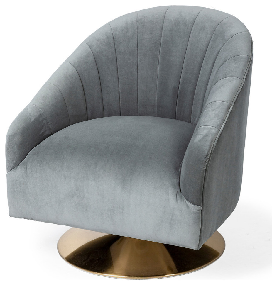 James II Gray / Blue Velvet Covered Seat w/Gold Swivel Base Accent Chair - Contemporary ...