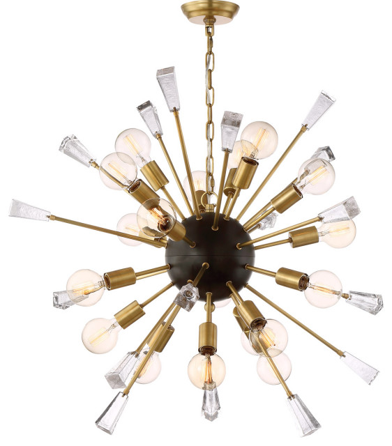 Muse 18 Light Chandelier, Aged Brass and Matte Black with Glass Cubes