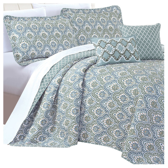 Tivoli Mini Printed 5 Piece Bed Spread, Gray, Queen