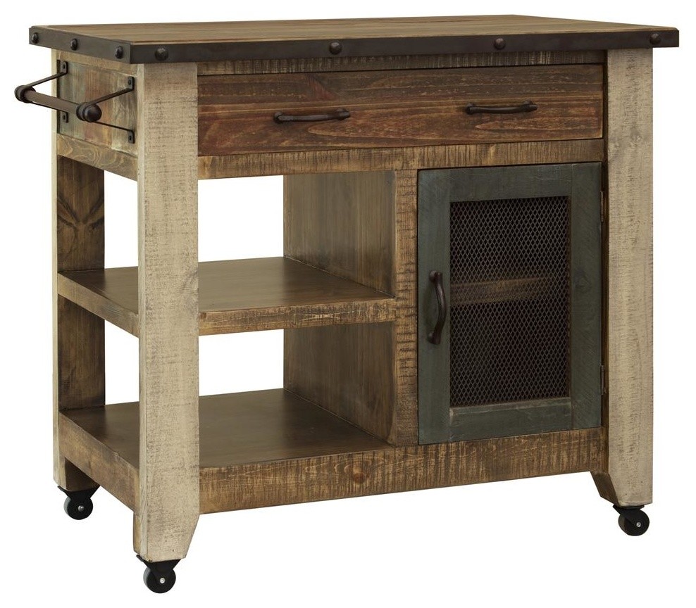 Bayshore Rustic Solid Wood Kitchen Island, 39" Farmhouse Kitchen
