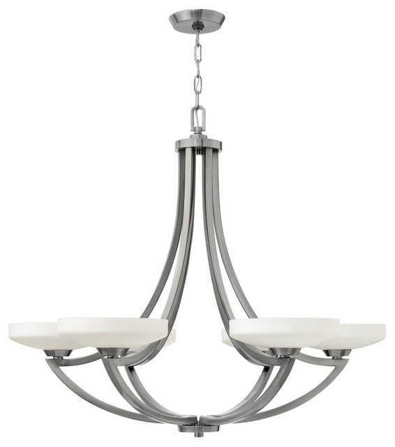 Hinkley Polished Antique Nickel and Etched Glass 6Light Chandelier