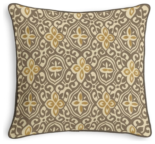 Tan & Gold Moroccan Mosaic Corded Throw Pillow