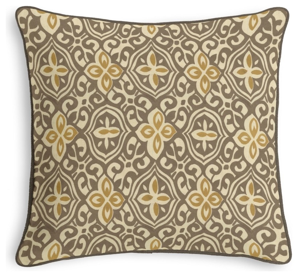 Tan & Gold Moroccan Mosaic Corded Throw Pillow