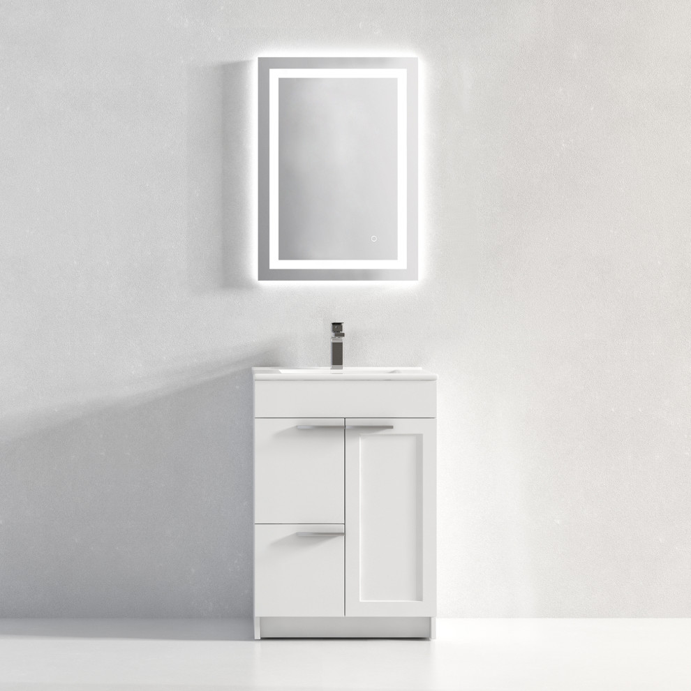 Freestanding Bathroom Vanity With Top Mount Sink, 24'' Ceramic Sink