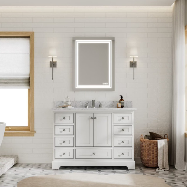 Solid Wood Bathroom With Marble Countertop Transitional