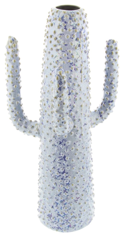 Eclectic Weathered Ceramic Cactus Vase, 20"