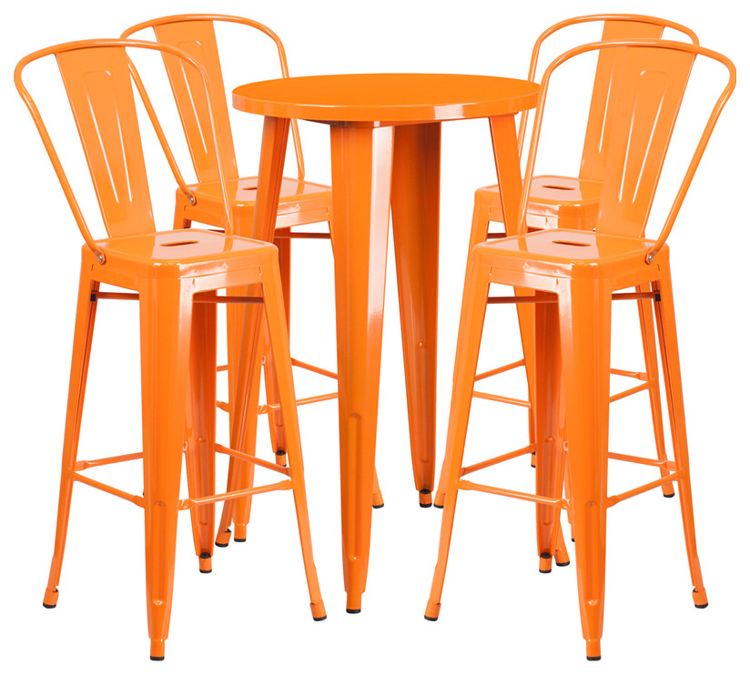 5-Piece 24" Round Metal Bar Table Set, Orange