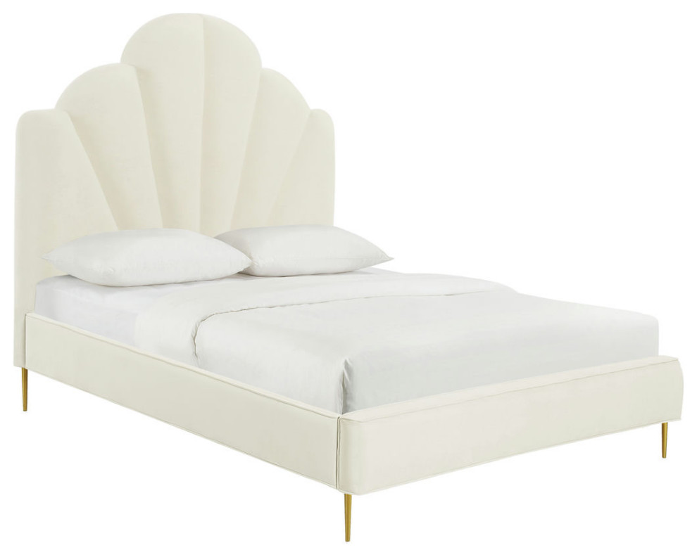 Tov Furniture Bianca Cream Velvet Bed, Full Transitional Bed Frames by Kolibri Decor Houzz