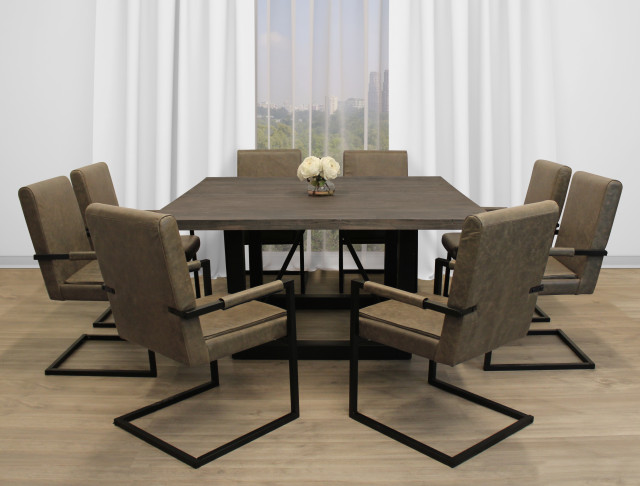 Felix 9-Piece Dining Set, 60" Dining Table With 8 Arm Chairs, Gray ...