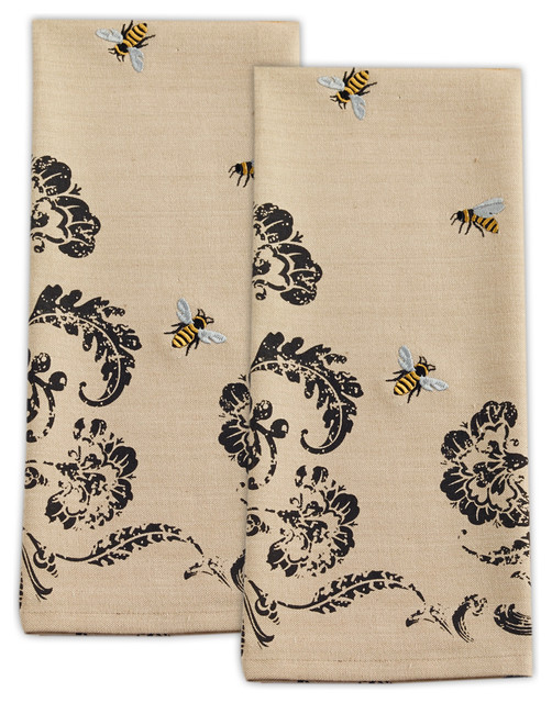 Busy Bees Embroidered Dishtowels, Set of 2 Contemporary Dish Towels