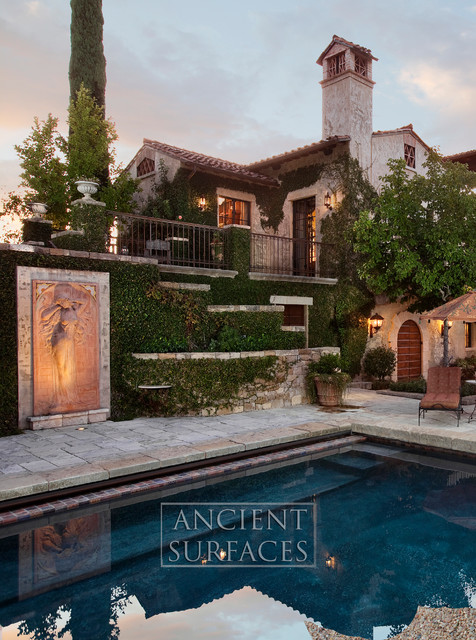 Pools, pool coping, pool deck, pool fountain mediterranean-swimming-pool