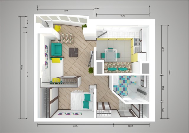 Перепланировка однокомнатной квартиры в домах П-44Т: пять решений