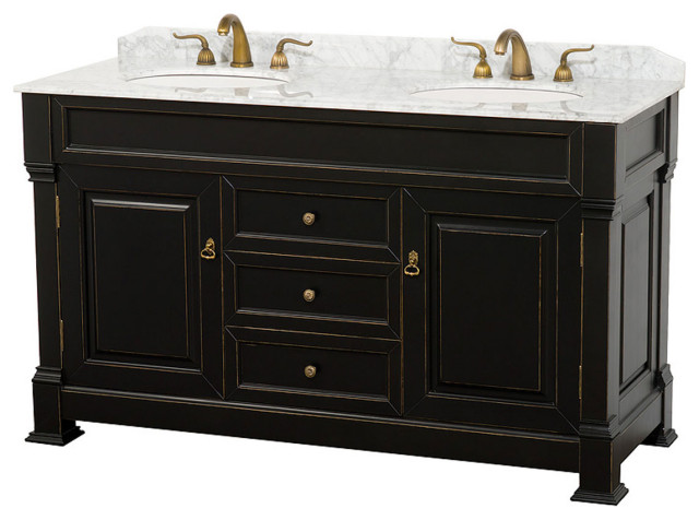 60 Inch Double Bathroom Vanity in Black - Traditional - Bathroom ...