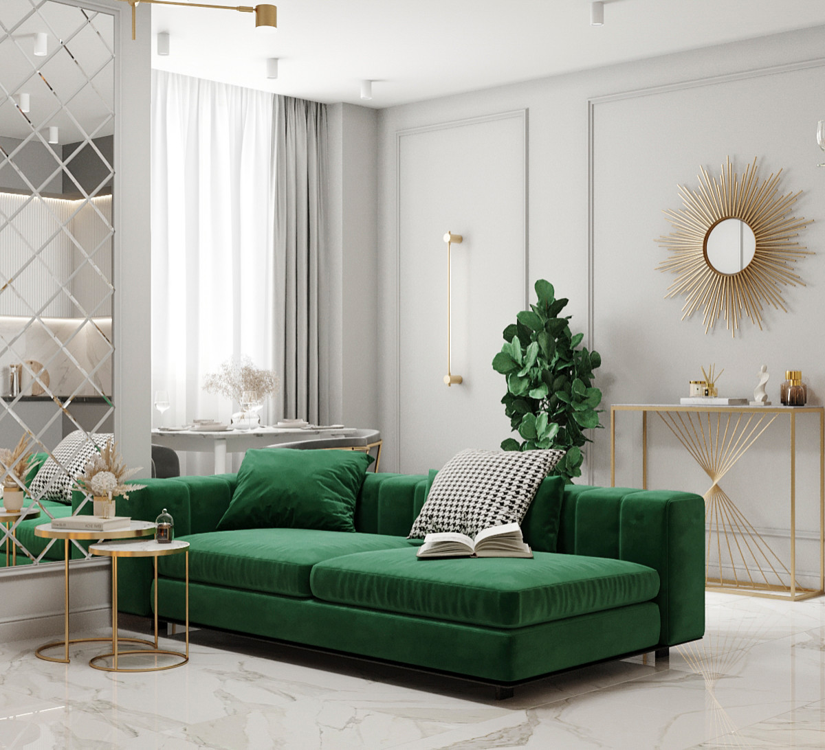 Квартира с гостиной с элементами ар-деко в современной интерпретации