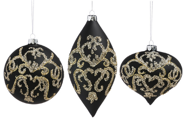 cypress home gold and black embellished glass ornaments 3 piece set - Black And Gold Christmas Ornaments cypress home gold and black embellished glass ornaments 3 piece set - Black And Gold Christmas Ornaments